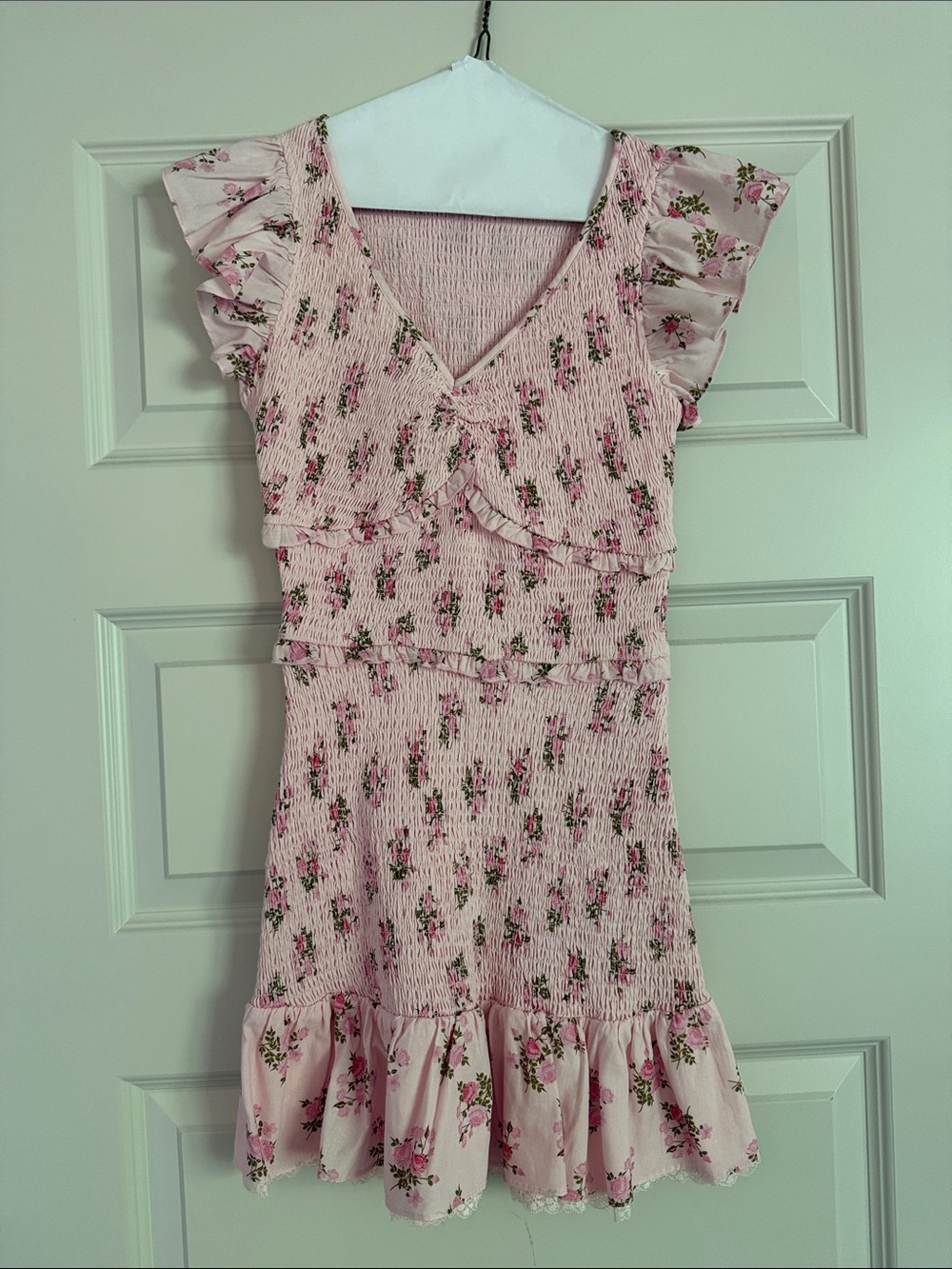 Women’s Pink Floral Ruffle Dress- The Vintage Shop
